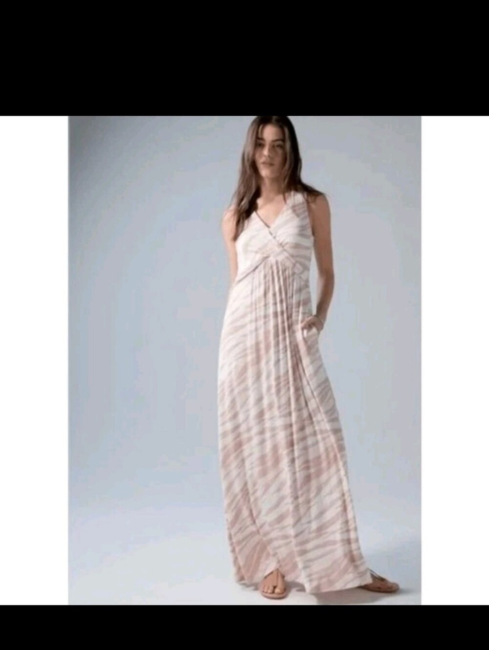 Soma Cream and Pink Striped Wrap-Style Maxi Dress Size XS